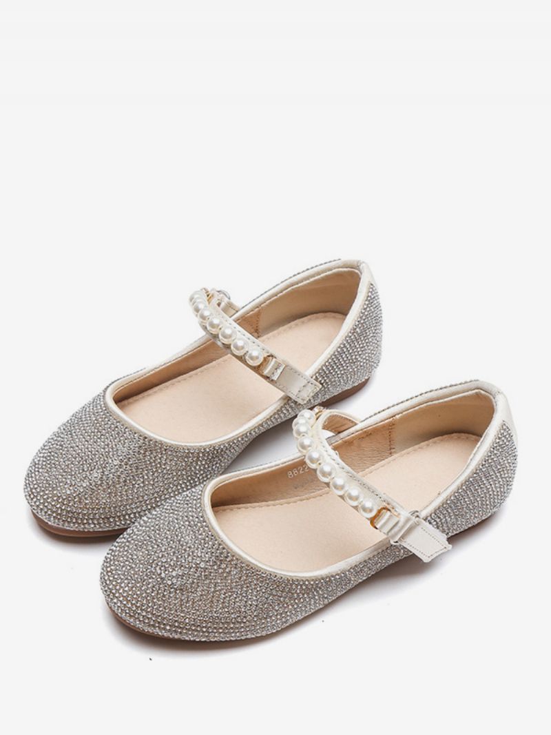 Flower Girl Skor Silver Pu Läder Pärlor Party För Barn - Guld