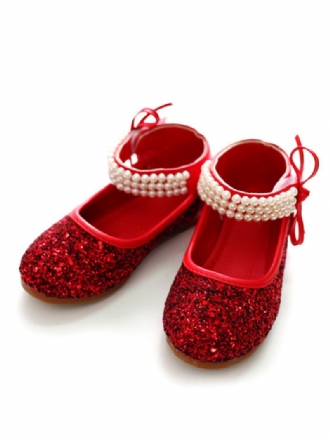Glitter Rund Toe Pärlor Ankelrem Bröllop Flower Girl Skor