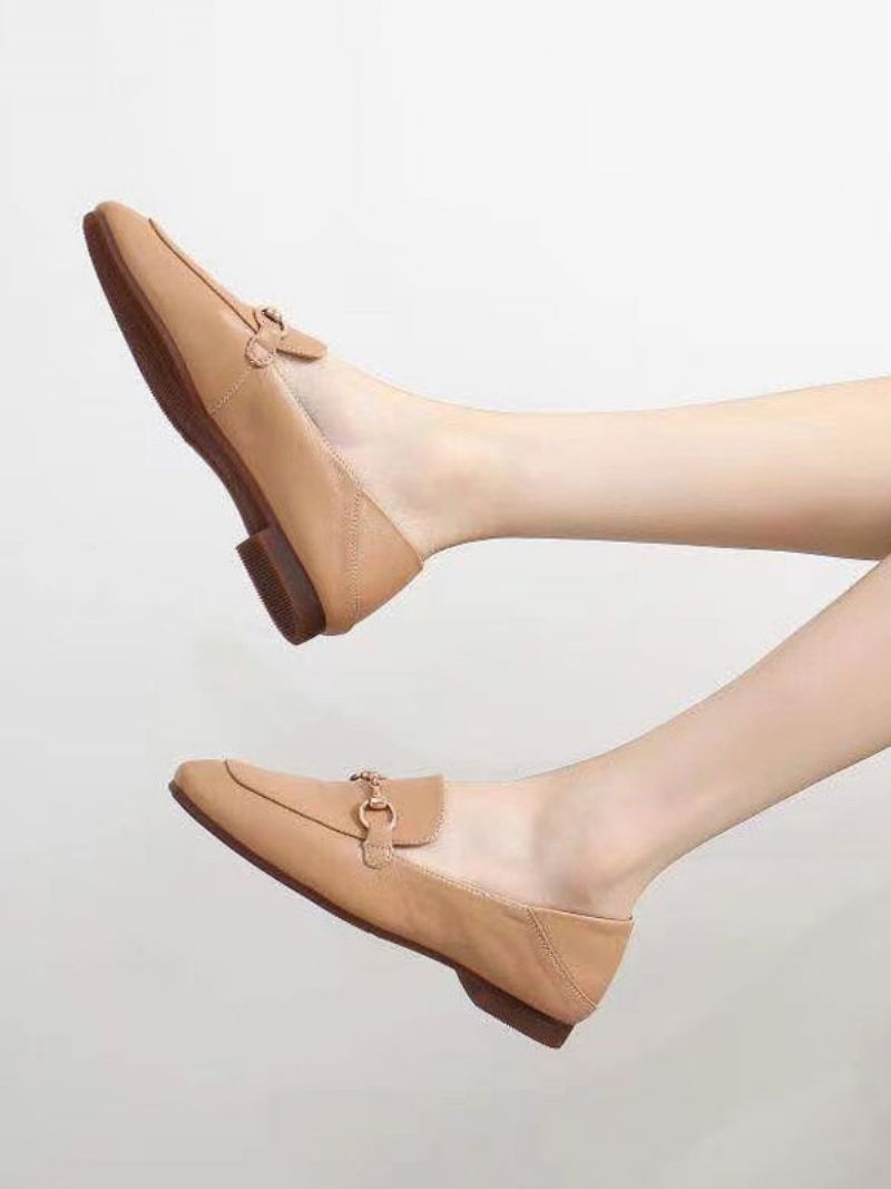 Chunky Heel Pu-läder Loafers För Kvinnor - Kaki