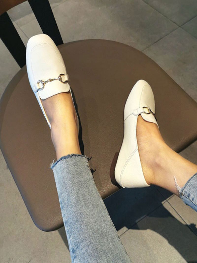 Chunky Heel Pu-läder Loafers För Kvinnor - Vit
