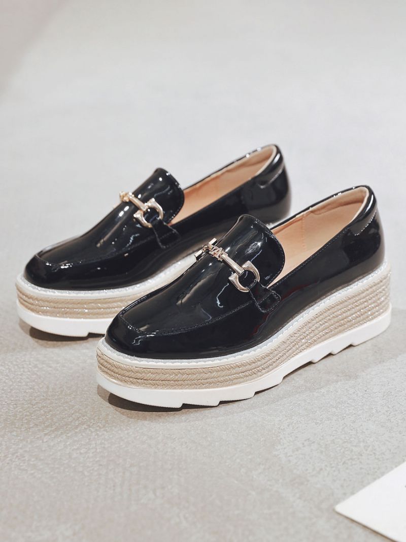 Dam Metalldetaljer Square Toe Platform Lack Oxfords - Svart