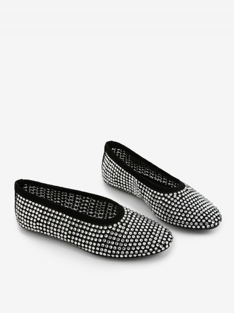 Kvinnors Balett Platta Skor Spetsiga Tå Strass Slip-on Flat Pumps - Svart