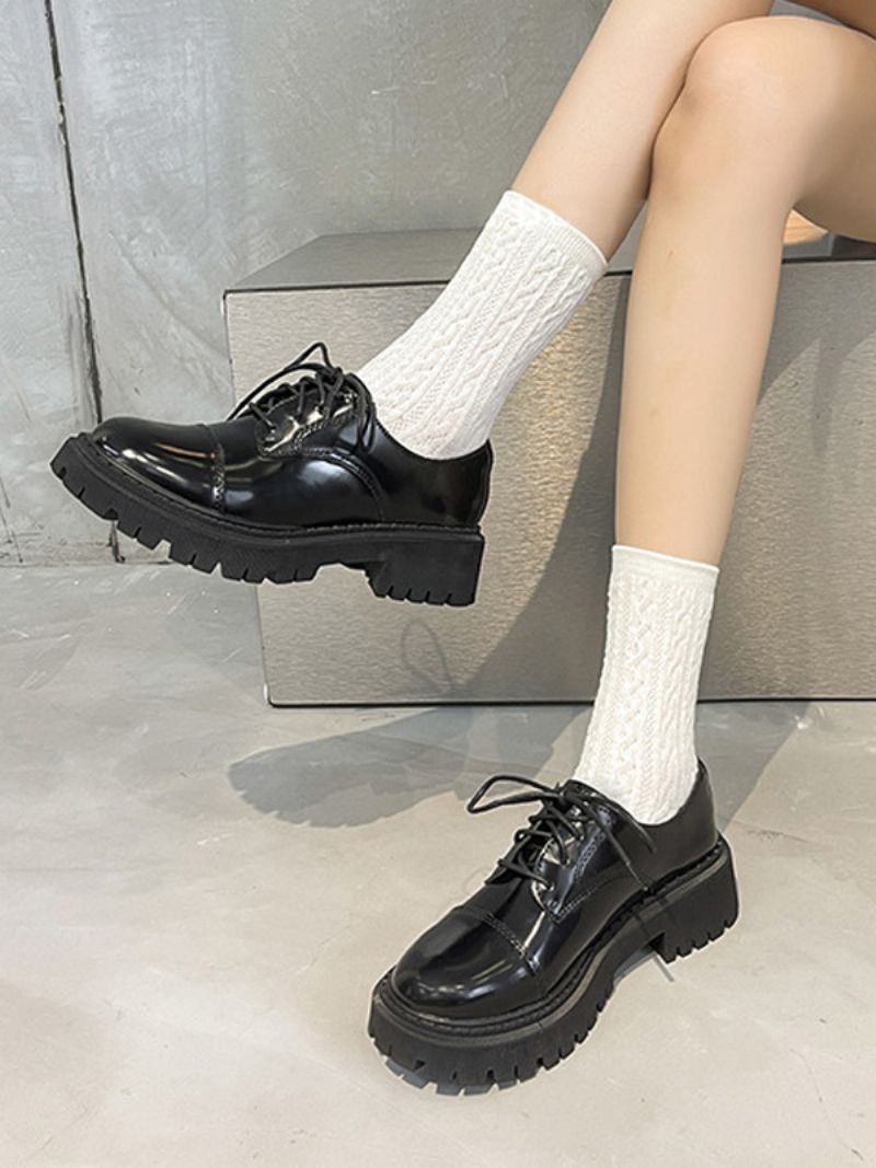 Kvinnors Oxfords Svart Rund Tå Chunky Heel Causal Skor