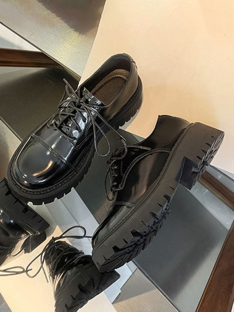 Kvinnors Oxfords Svart Rund Tå Chunky Heel Causal Skor - Svart