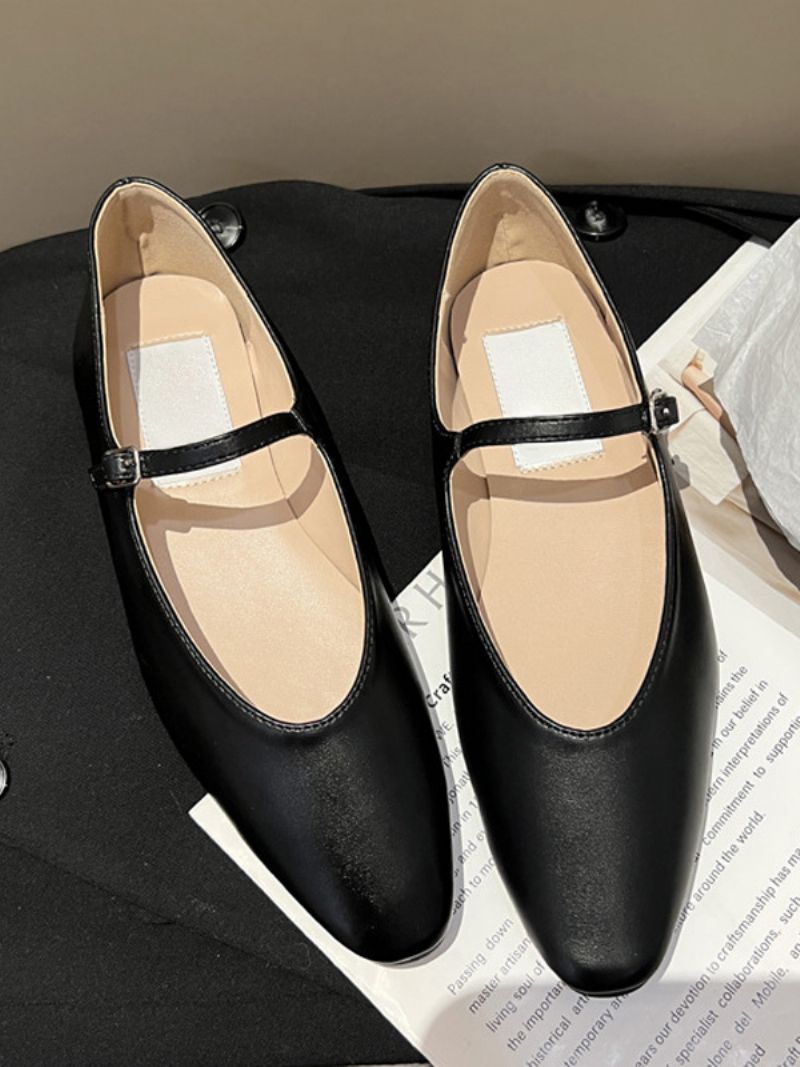 Kvinnors Svarta Platta Skor Svart Rund Tå Mary Jane Ballet - Svart