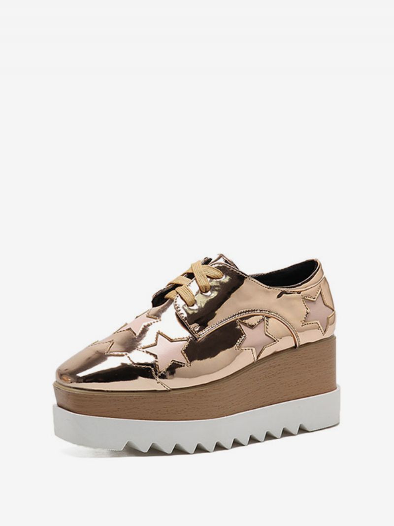 Platform Oxfords Damskor Med Snörning - Guld