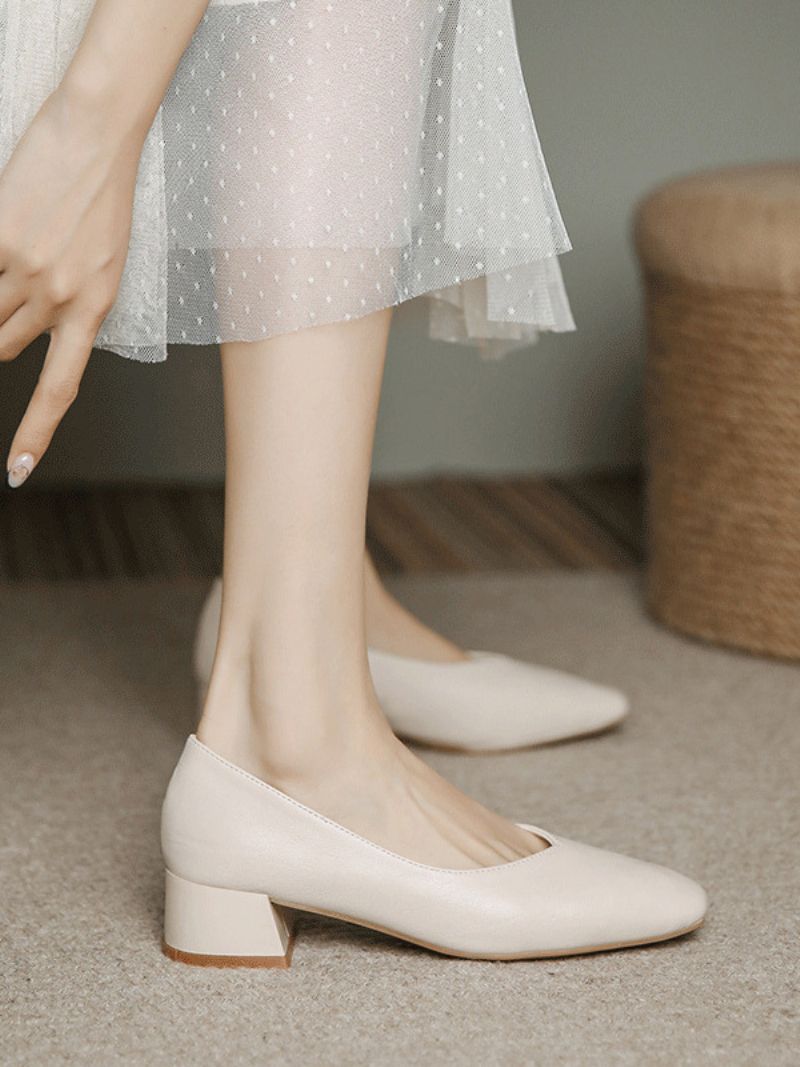 Bröllopsskor För Kvinnor Bridal Pumps Pu-läder Fyrkantig Tå - Beige