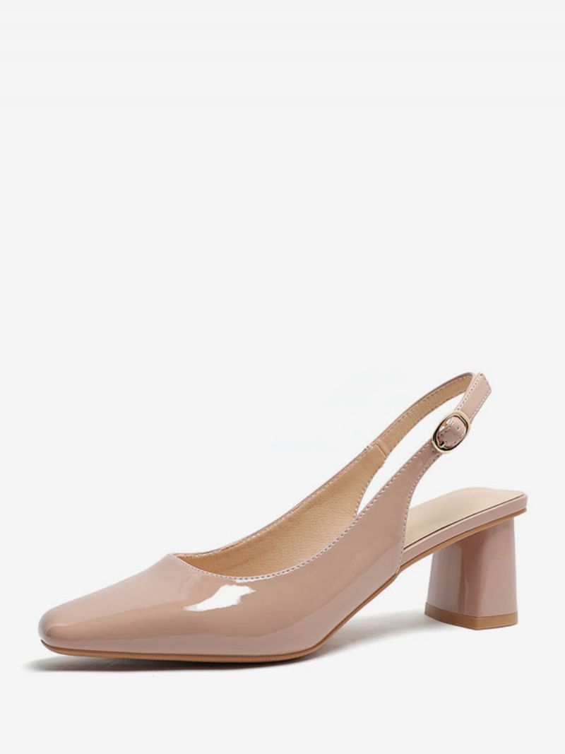 Damblock Heel Pumps Square Toe Slingback Heels - Gul / Röd