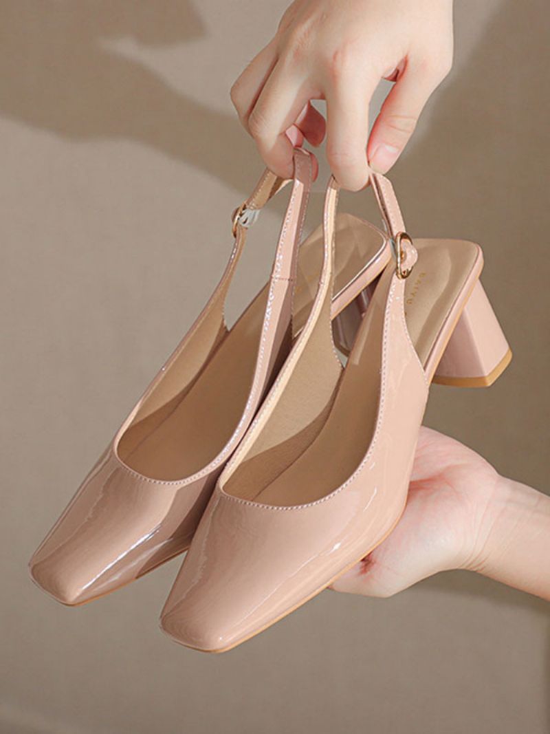 Damblock Heel Pumps Square Toe Slingback Heels - Gul / Röd
