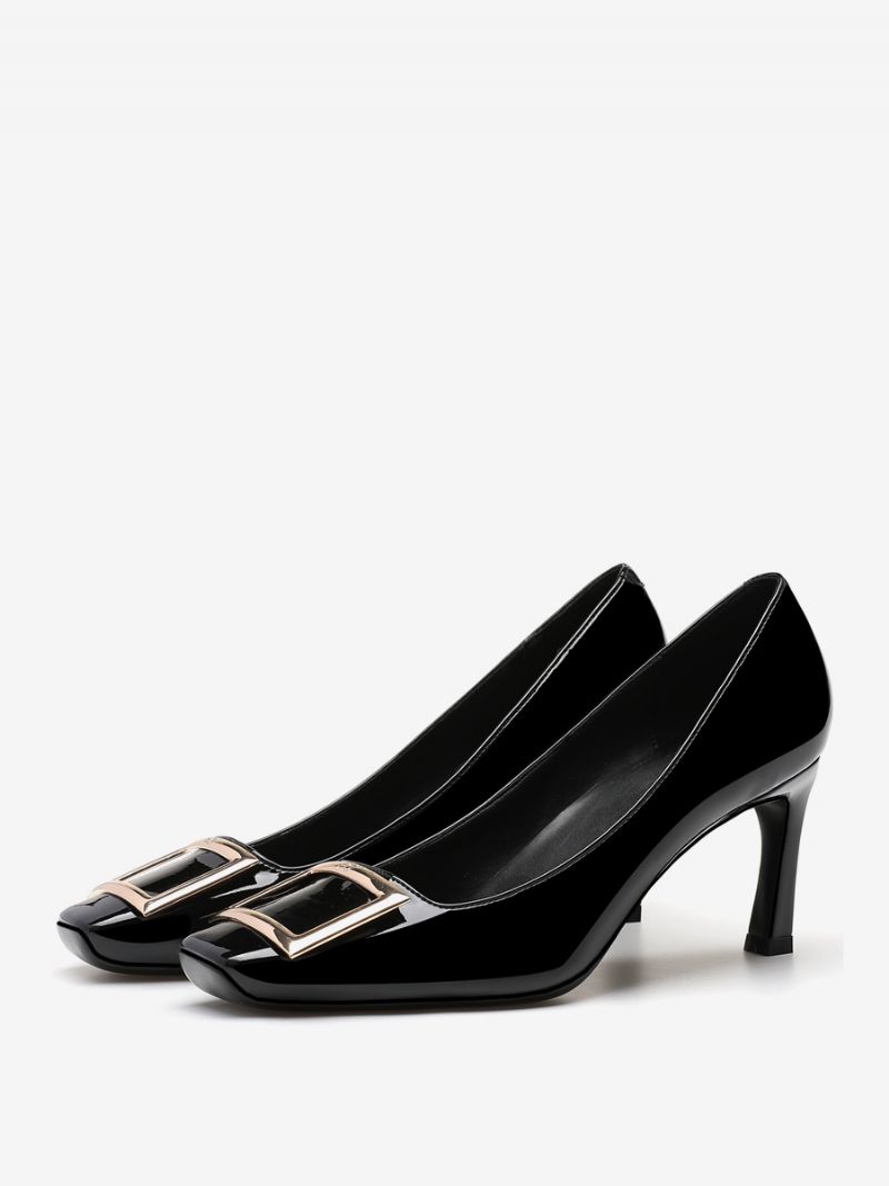 Högklackade Damer Slip-on Metalldetaljer Pumps Mode Fyrkantig Tå Specialformad Klack Pu-läder