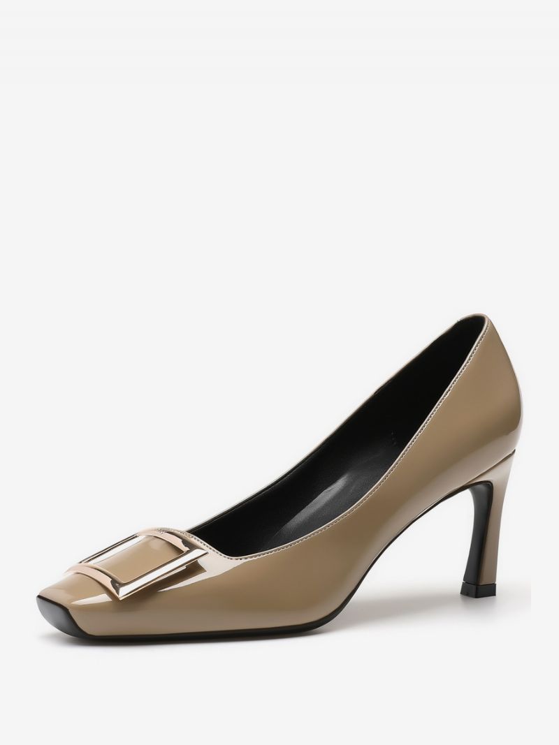 Högklackade Damer Slip-on Metalldetaljer Pumps Mode Fyrkantig Tå Specialformad Klack Pu-läder - Djupt Ljusgul