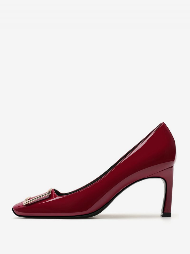 Högklackade Damer Slip-on Metalldetaljer Pumps Mode Fyrkantig Tå Specialformad Klack Pu-läder - Burgogne