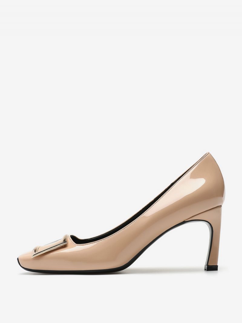 Högklackade Damer Slip-on Metalldetaljer Pumps Mode Fyrkantig Tå Specialformad Klack Pu-läder - Gul / Röd