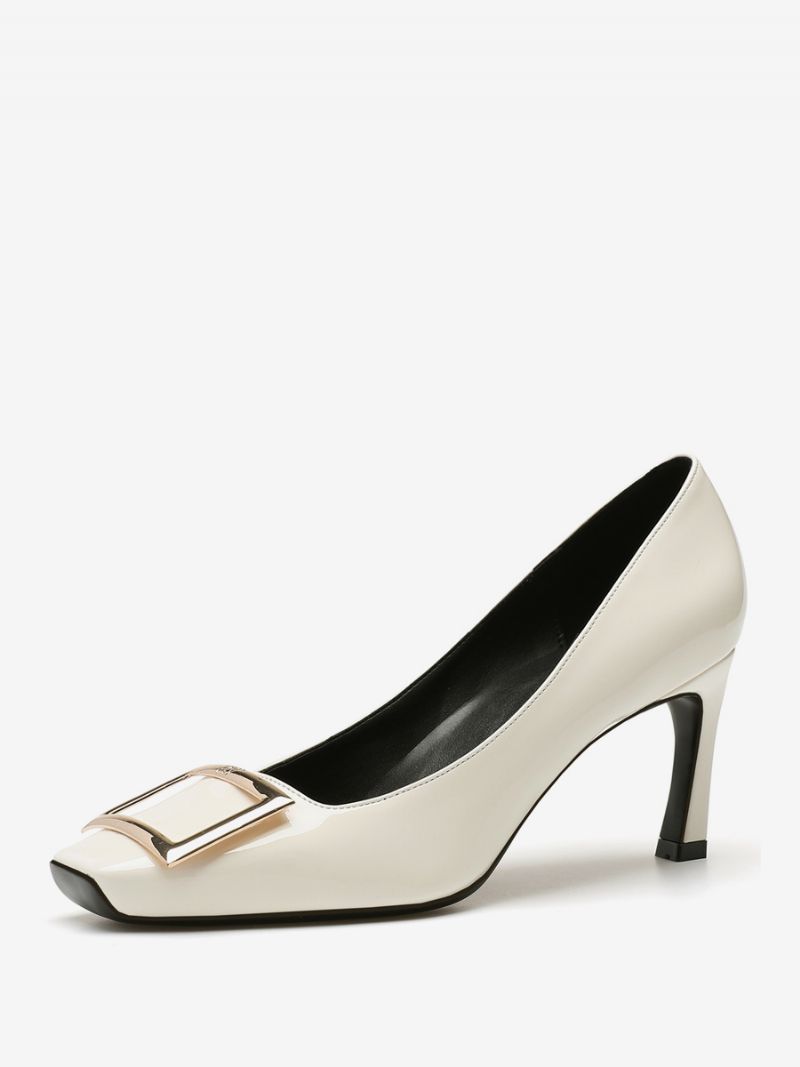 Högklackade Damer Slip-on Metalldetaljer Pumps Mode Fyrkantig Tå Specialformad Klack Pu-läder - Varmvit