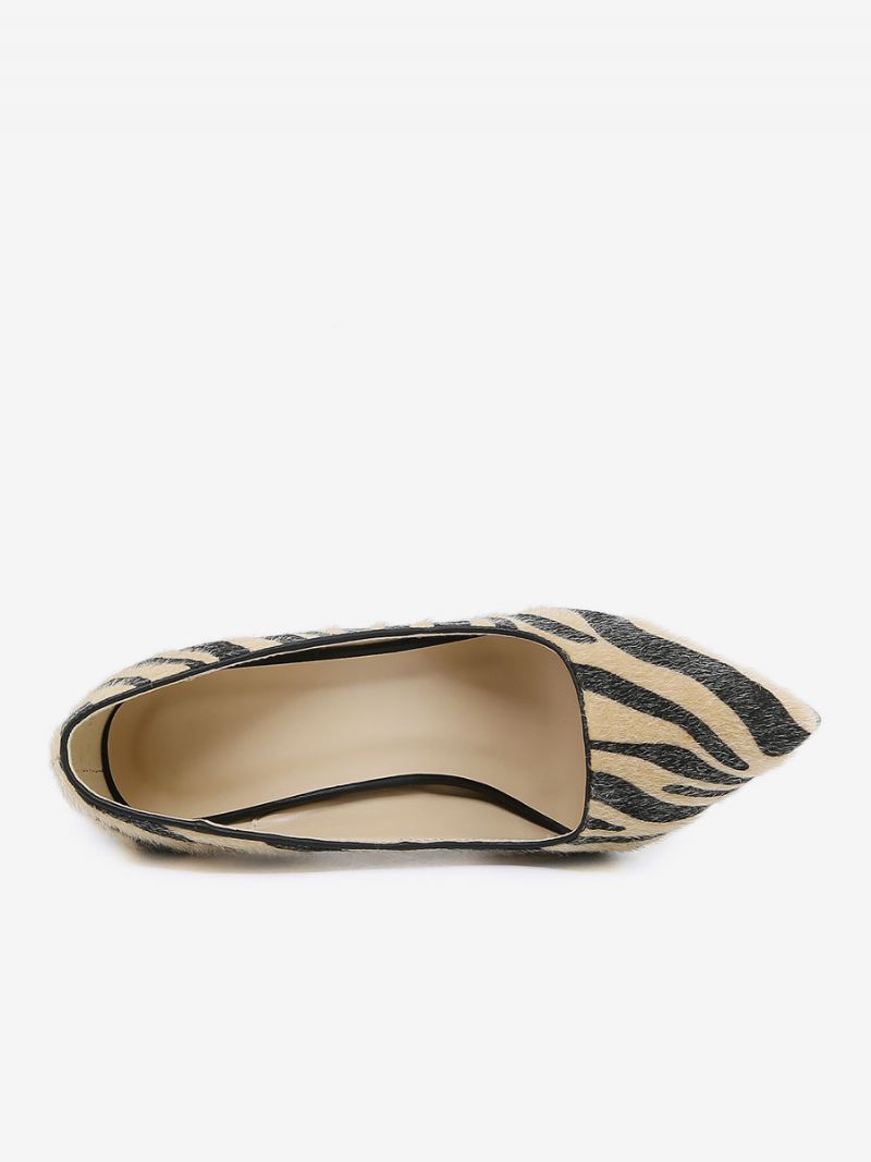 Kvinnors Höga Klackar Zebra Print Pumps Stiletto Heel Hästhår - Kaffe Brun