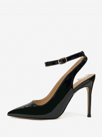 Kvinnors Svarta Högklackade Spetsiga Tå Stilettklack Ankelrem Slingback Pumps