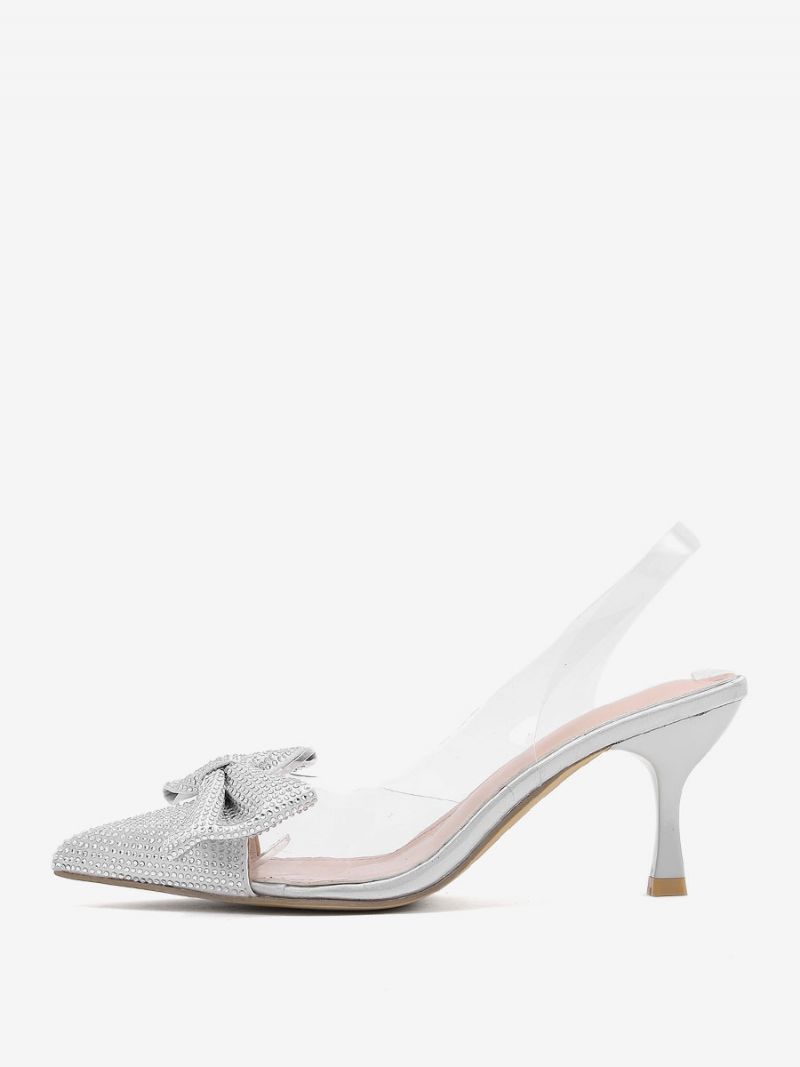 Rhinestones Slingbackklackar För Damer Transparent Stilettklack Silver Pumps Pvc Ovandel - Silver