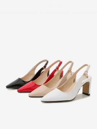 Vintage Skor För Kvinnor Vit Spetsad Tå Slingbacks Pumps
