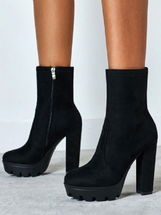 Kvinnor Ankelboots Svart Micro Mocka Rund Toe Chunky Heel Högklackat Booties