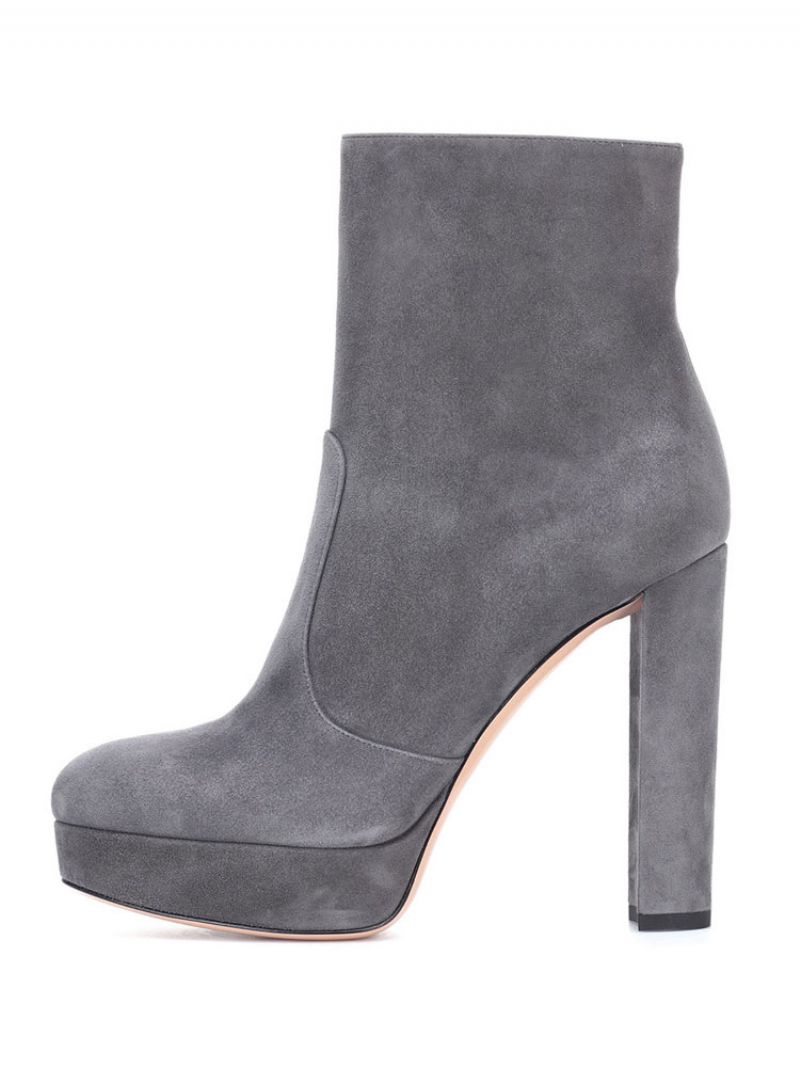 Kvinnors Ankelstövlar Mocka Rund Toe Platform Chunky Heel Booties