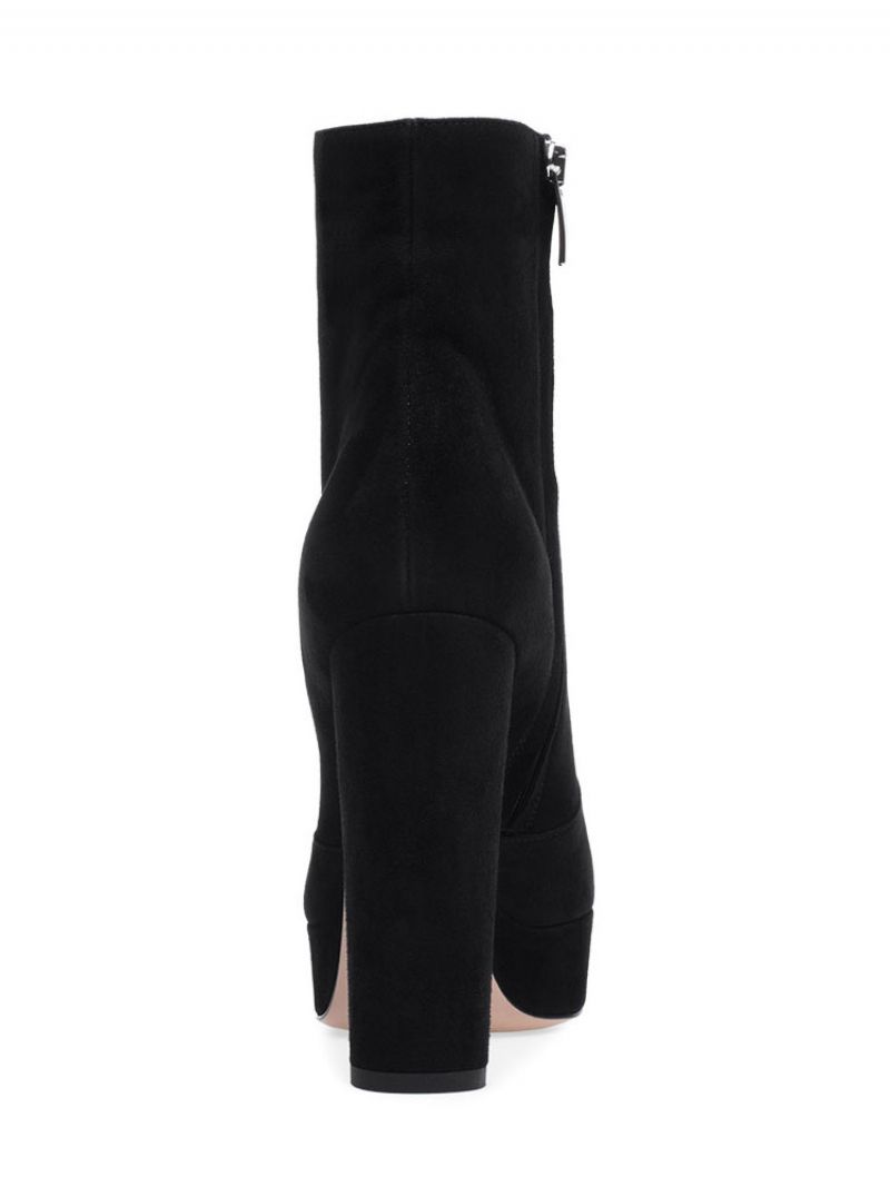 Kvinnors Ankelstövlar Mocka Rund Toe Platform Chunky Heel Booties - Svart