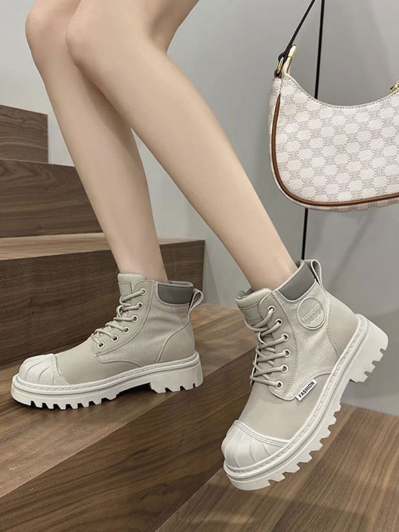 Kvinnors Martin Stövlar Rund Toe Chunky Heel Booties