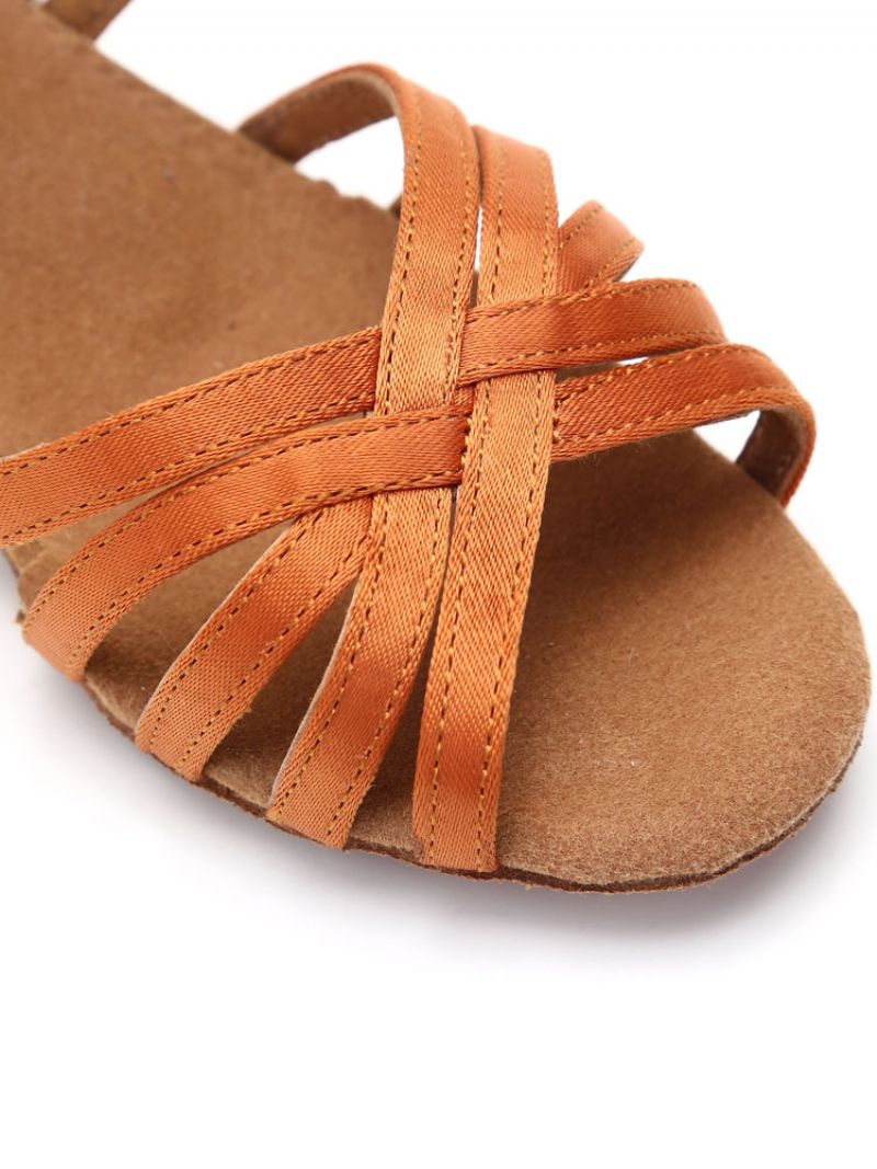 Kvinnors Satin Ballroom Dansskor Open Toe Criss Cross Latin För Barn - Kaffe Brun