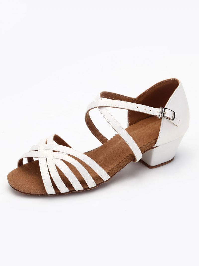 Kvinnors Satin Ballroom Dansskor Open Toe Criss Cross Latin För Barn - Vit
