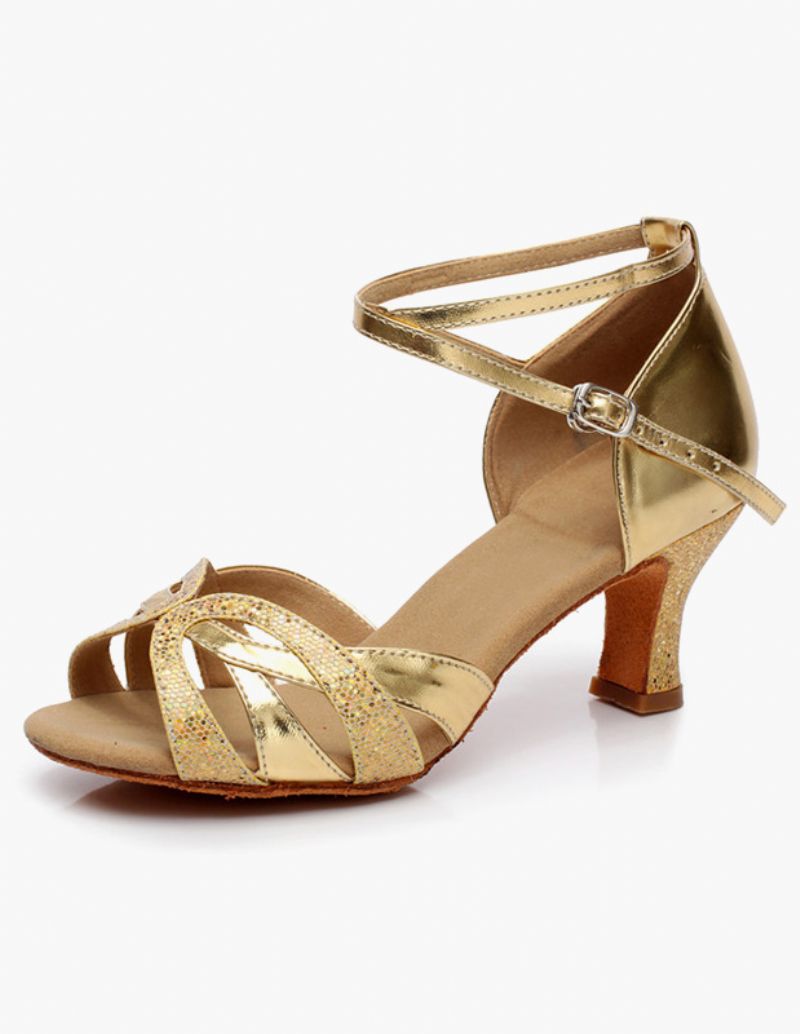 Latindansskor För Kvinnor Ballroom Dansskor Glitter Cut Out Criss Cross - Guld