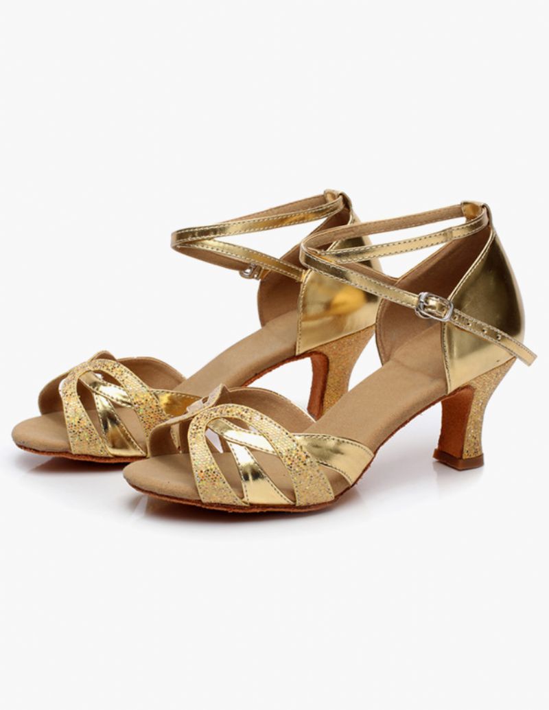 Latindansskor För Kvinnor Ballroom Dansskor Glitter Cut Out Criss Cross - Guld