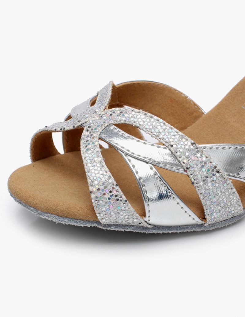 Latindansskor För Kvinnor Ballroom Dansskor Glitter Cut Out Criss Cross - Silver