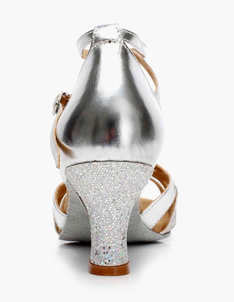 Latindansskor För Kvinnor Ballroom Dansskor Glitter Cut Out Criss Cross - Silver