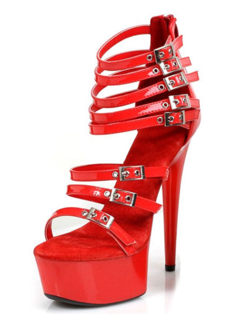 Pole Dansskor Dam Sexiga Sandaler Högklackat Plattform Öppen Tå Spänne Detalj Strappy Sky High Sandal Skor - Ture Röd