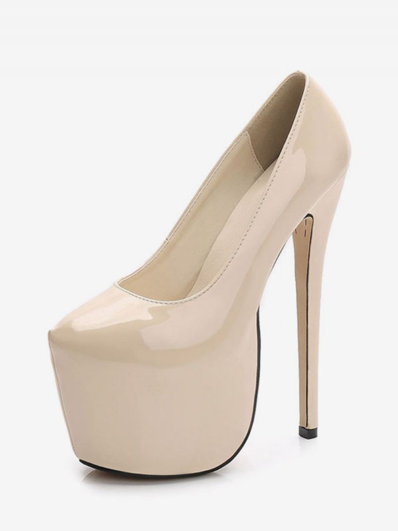 Röda Sexiga Skor Dam Plattform Klackar Mandel Patent Sky High Slip-on Pumps - Ljusgul