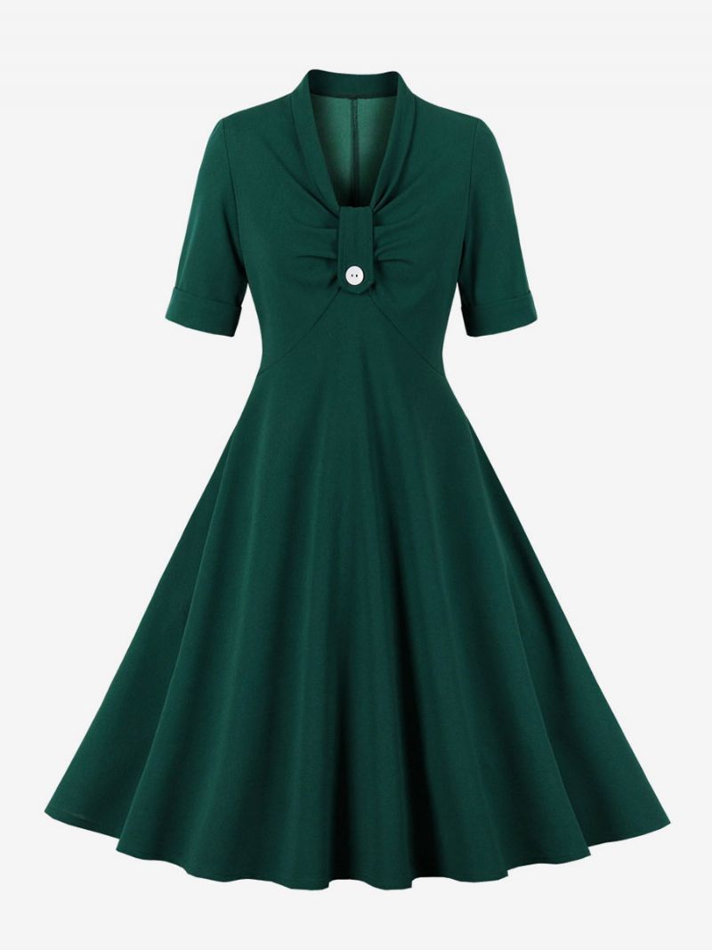 Retro Klänning 1950-tals Audrey Hepburn-stil Röd Kortärmad Rockabilly-klänning För Kvinnor