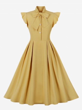 Vintageklänning För Kvinnor 1950-tals Audrey Hepburn-stil Blue Bows Swing Dress