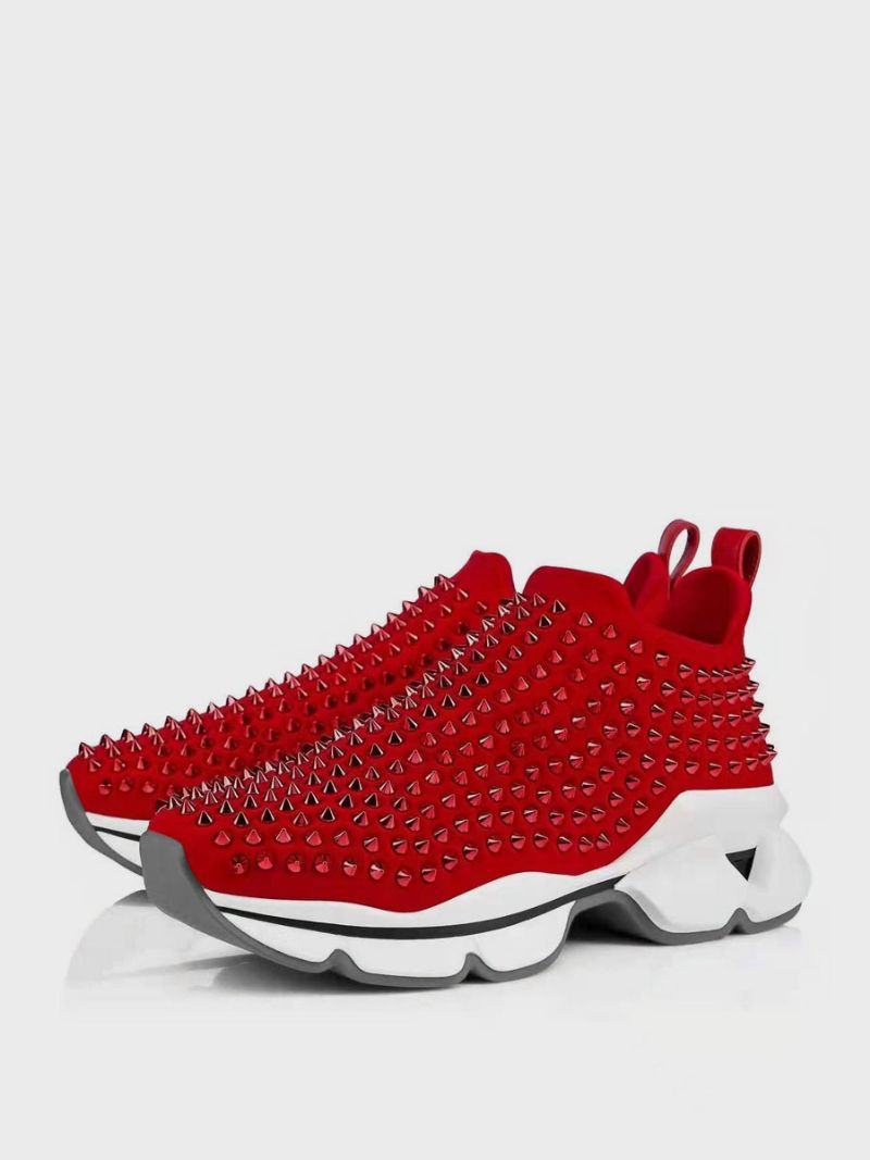 Herr Svart Slip-on Prom Party Sneakers Skor Sportskor Med Nitar - Röd