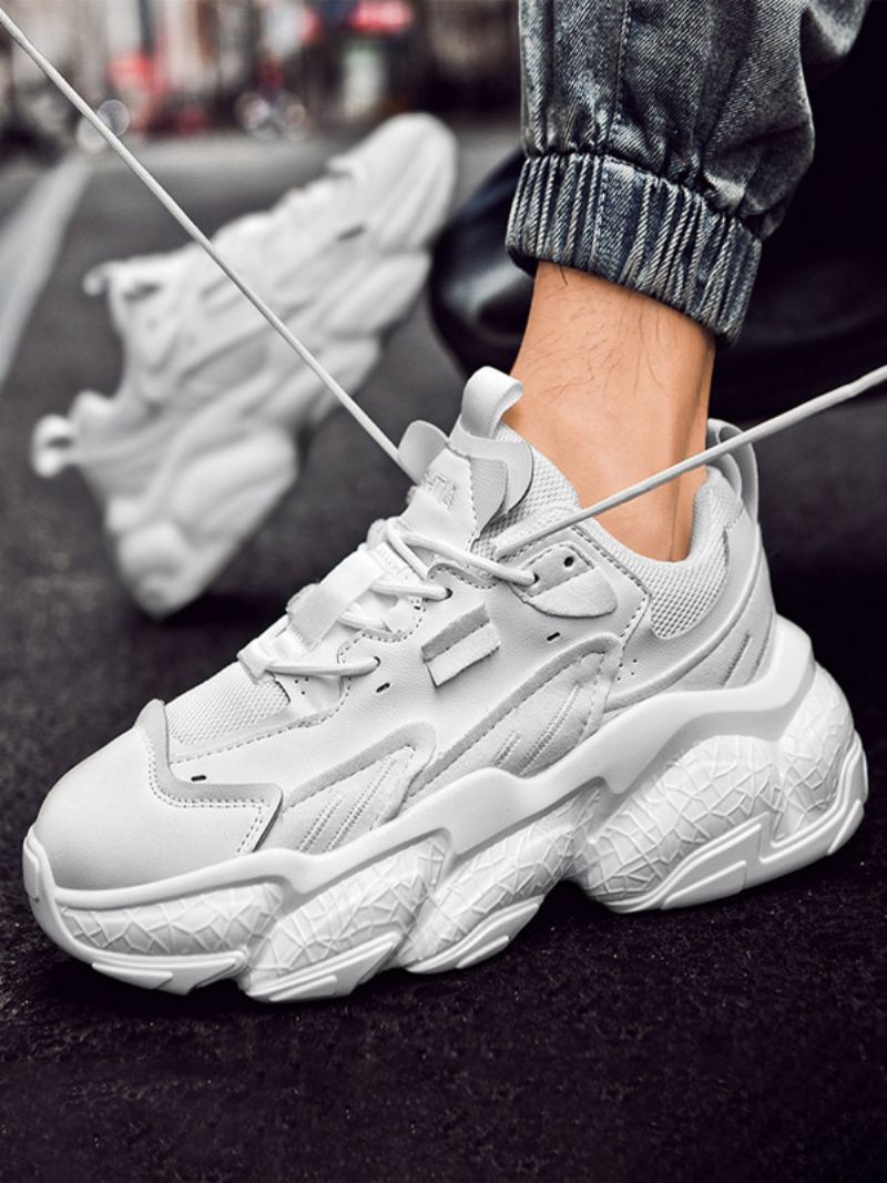 Herrsneakers Mysiga Pu-läder Rund Toe Balfestskor - Vit