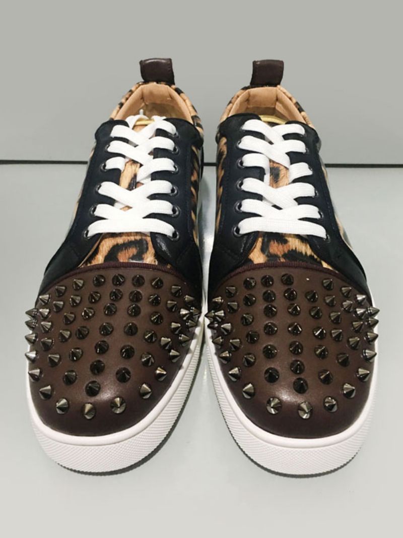 Låga Sneakers Med Leoapardtryck För Män Spetsar Bal Festskor - Svart