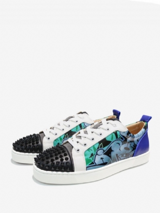 Män Herr Blå Graffiti Low Top Prom Party Sneakers Skor Skateboard