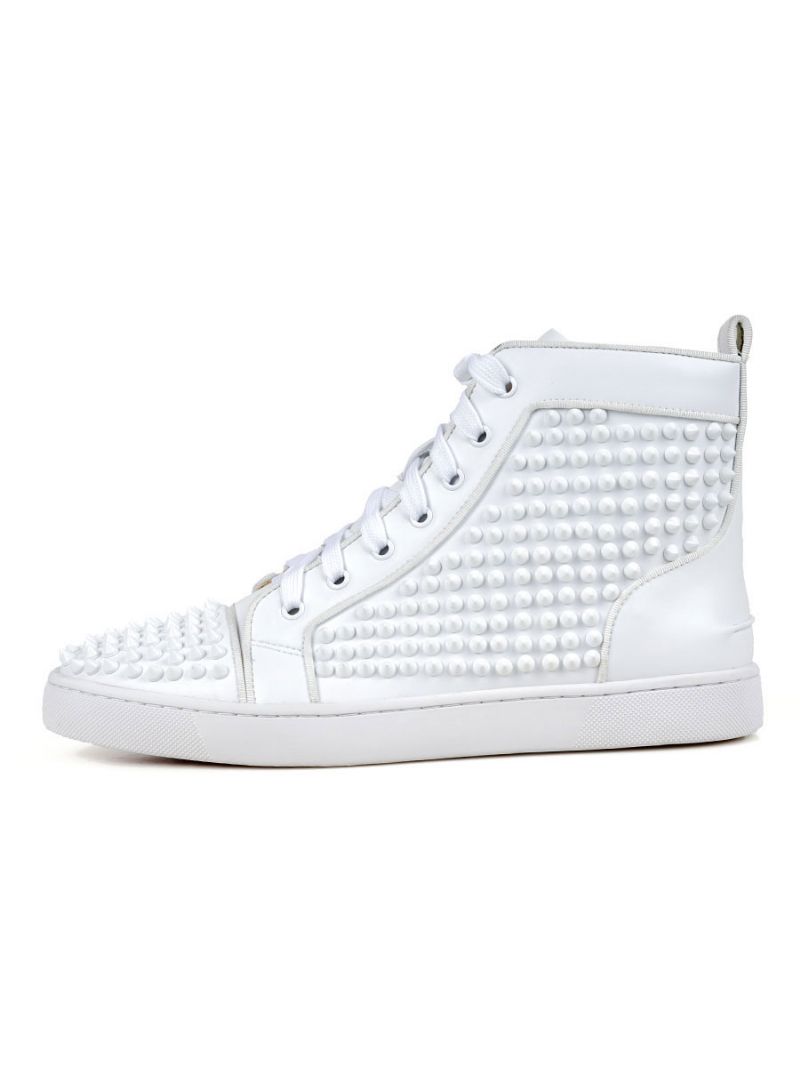 Vita Pu-lädernitar För Män High Top Sneakers - Vit