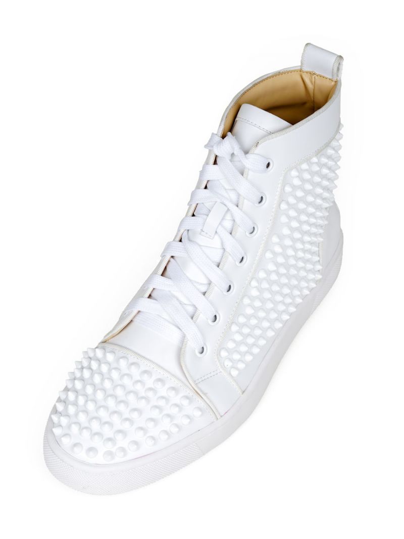 Vita Pu-lädernitar För Män High Top Sneakers - Vit
