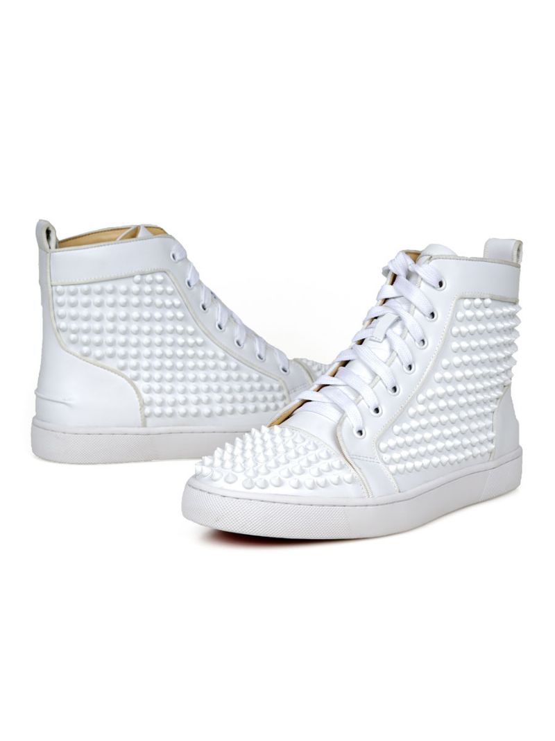 Vita Pu-lädernitar För Män High Top Sneakers - Vit