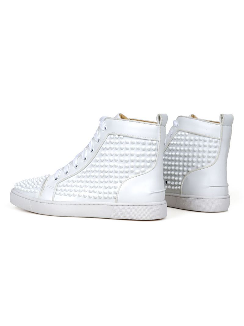Vita Pu-lädernitar För Män High Top Sneakers - Vit