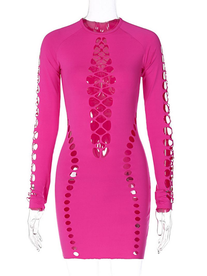 Kvinnors Klubbklänning Jewel Neck Sexig Cut Out Långärmad Rose Klänning - Rose