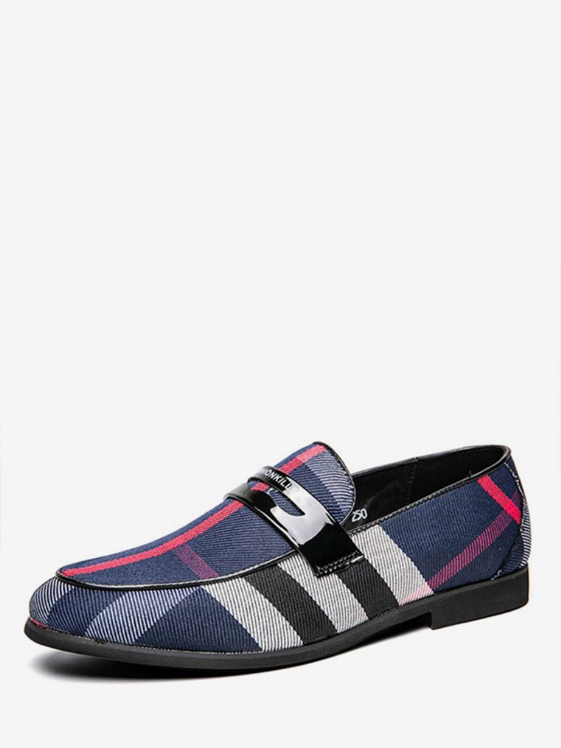 Herr Loafer Bal Party Bröllopsskor Populära Pu Läder Monk Strap Rutigt Slip-on - Blå