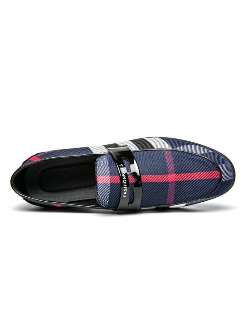 Herr Loafer Bal Party Bröllopsskor Populära Pu Läder Monk Strap Rutigt Slip-on - Blå