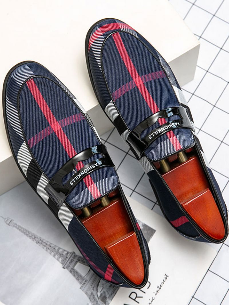 Herr Loafer Bal Party Bröllopsskor Populära Pu Läder Monk Strap Rutigt Slip-on - Blå