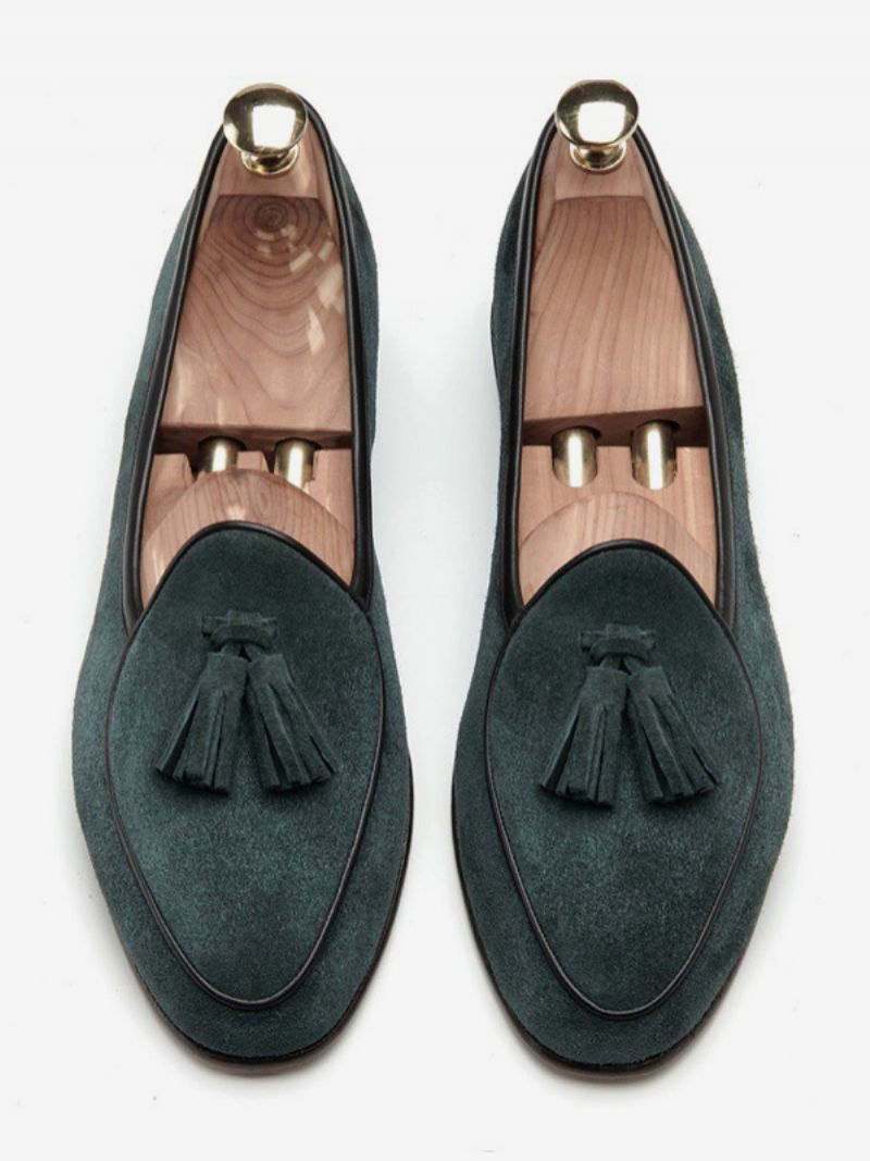 Herr Loafer Kohud Slip-on Tofs Prom Bröllopsskor För Män - Mörkgrön