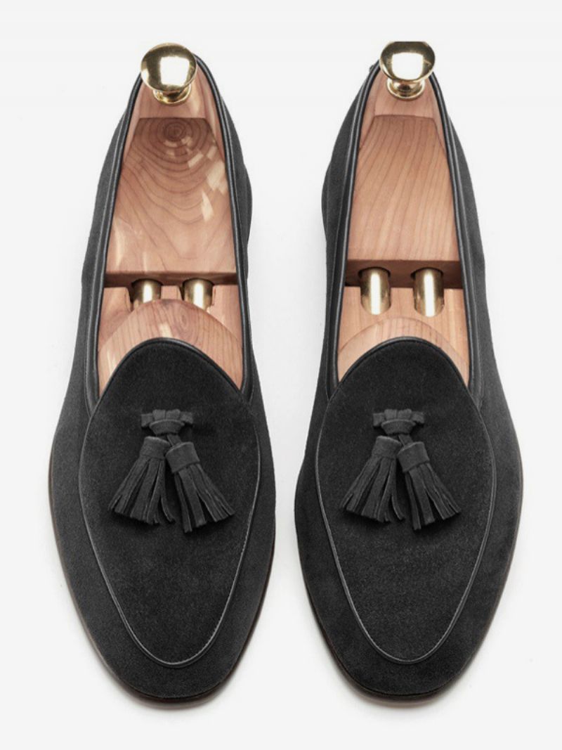 Herr Loafer Kohud Slip-on Tofs Prom Bröllopsskor För Män - Svart